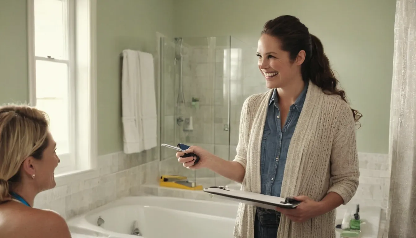 Homeowner reviewing a bathroom plan with a local provider in the St. Louis area